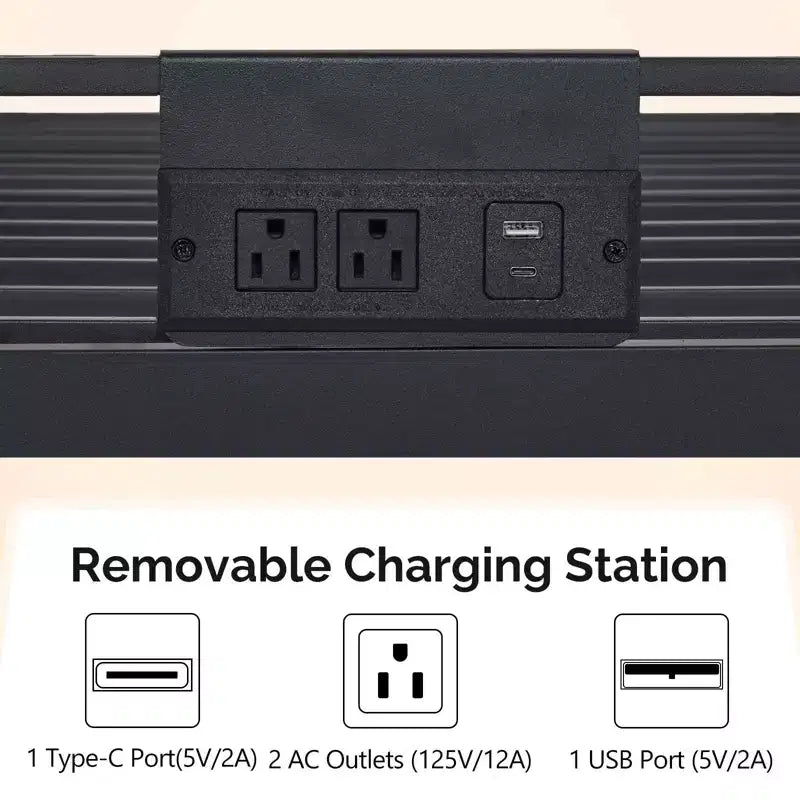 Lit superposé métallique jumeau sur jumeau avec station de charge et lumière LED noire