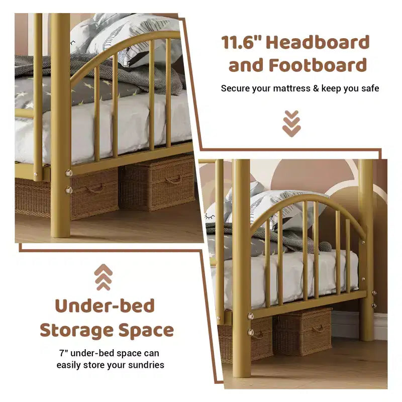 Lit superposé simple, cadre de lit superposé simple avec échelle de sécurité, lit en acier robuste avec garde-corps arqué surélevé, montage facile, pour l'école, la chambre à coucher