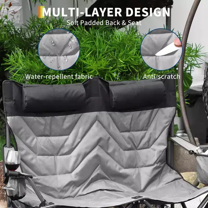 Chaise de camping pliante surdimensionnée, chaise portable rembourrée d'extérieur avec porte-gobelet, capacité de 204 kg