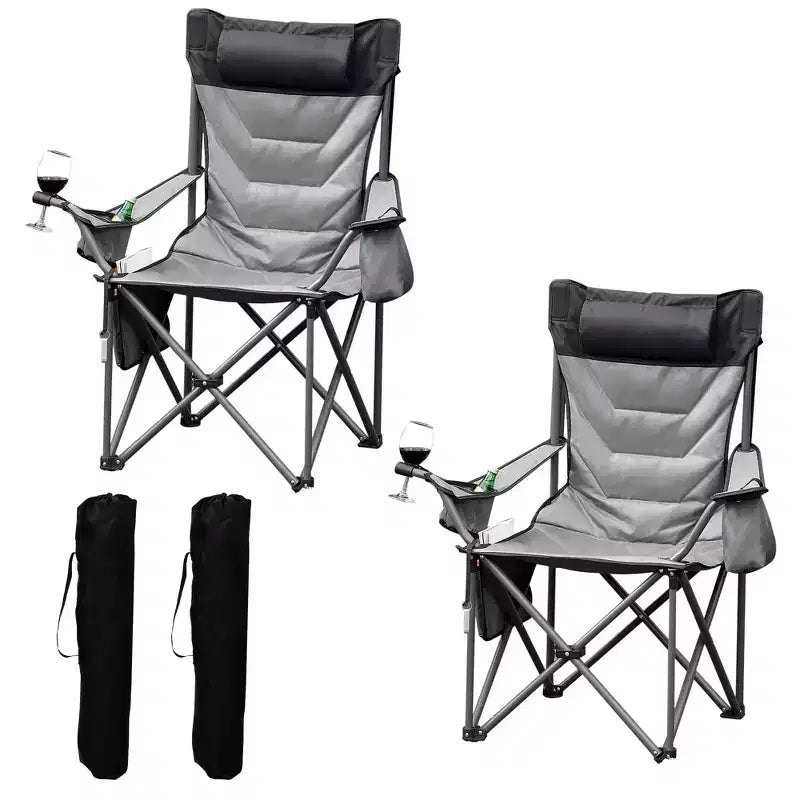 Chaise de camping pliante surdimensionnée, chaise portable rembourrée d'extérieur avec porte-gobelet, capacité de 204 kg