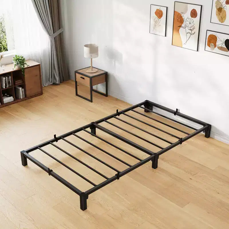 Cadre de lit double en métal pour chambre à coucher, cadre de lit robuste et résistant avec espace de rangement, facile à assembler, aucun sommier tapissier requis, noir, 35,5 cm, lit double