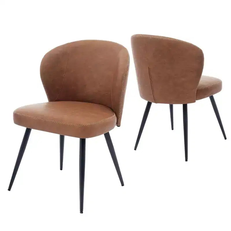 Lot de deux chaises de salle à manger, chaises de salle à manger de cuisine modernes du milieu du siècle avec dossiers rembourrés, surpiqûres et pieds en métal, beige