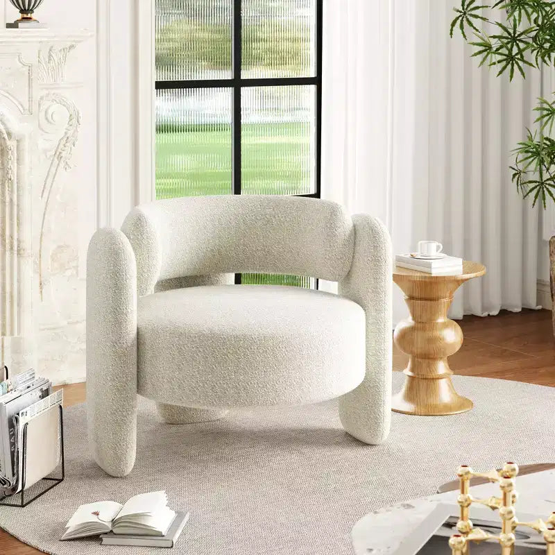 Fauteuil moderne en tissu chenille, fauteuil rond confortable avec dossier ouvert et assise latérale à coins arrondis, adapté pour chambre/bureau/café