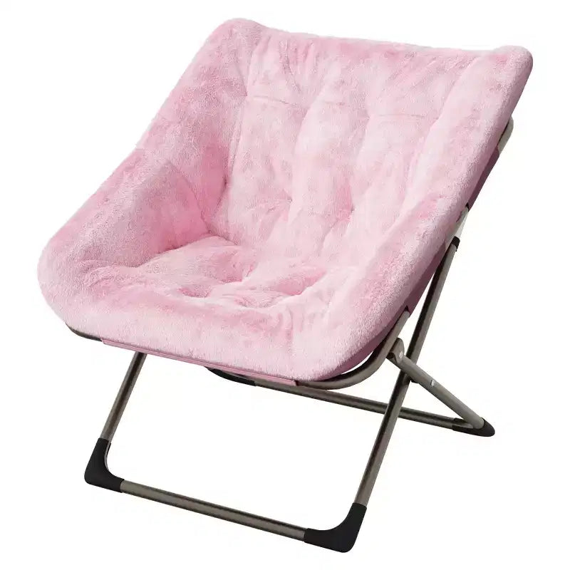 COZONY Fauteuil Rond Pliant en Fourrure de Lapin avec Cadre Métallique, Capacité de 136 kg pour Chambre, Dortoir, Salon