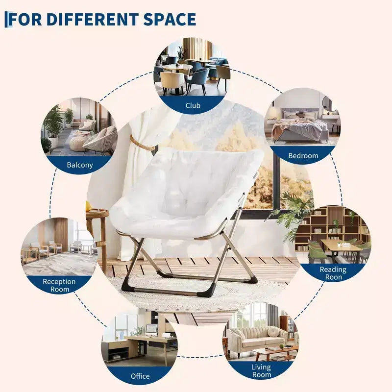 COZONY Fauteuil Rond Pliant en Fourrure de Lapin avec Cadre Métallique, Capacité de 136 kg pour Chambre, Dortoir, Salon