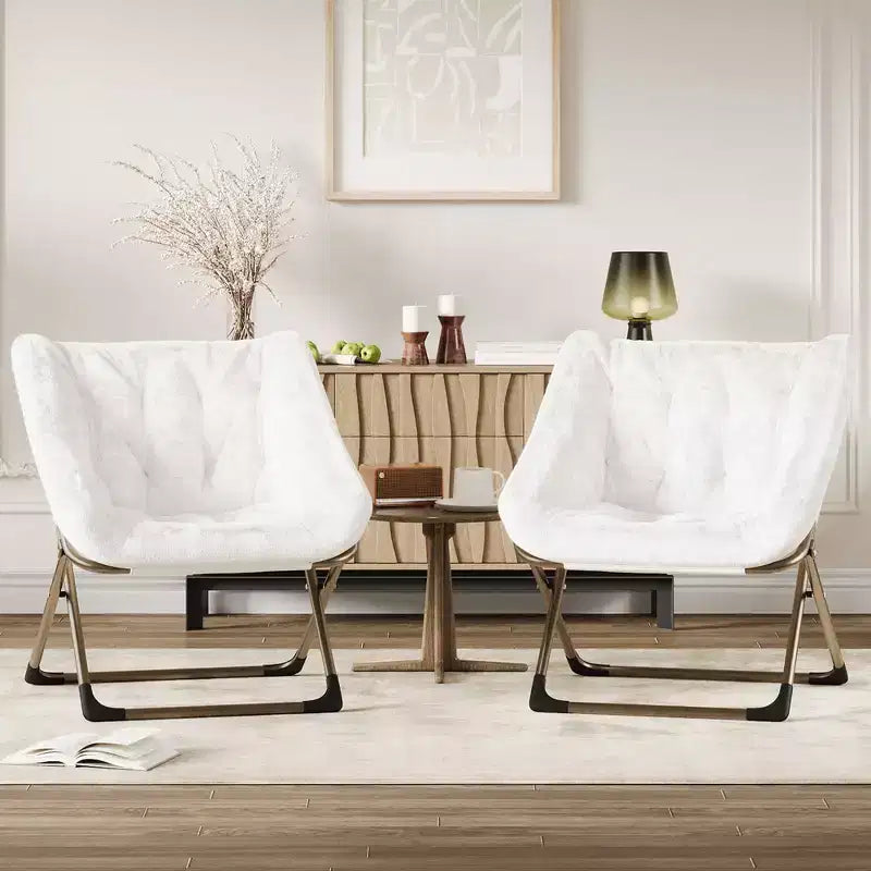 COZONY Fauteuil Rond Pliant en Fourrure de Lapin avec Cadre Métallique, Capacité de 136 kg pour Chambre, Dortoir, Salon