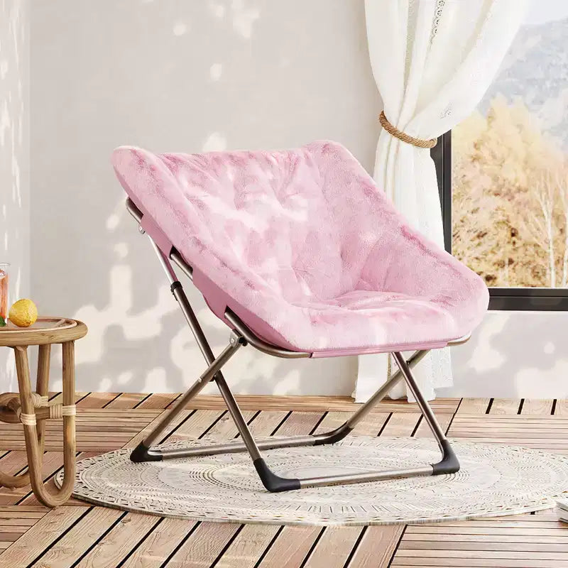 COZONY Fauteuil Rond Pliant en Fourrure de Lapin avec Cadre Métallique, Capacité de 136 kg pour Chambre, Dortoir, Salon