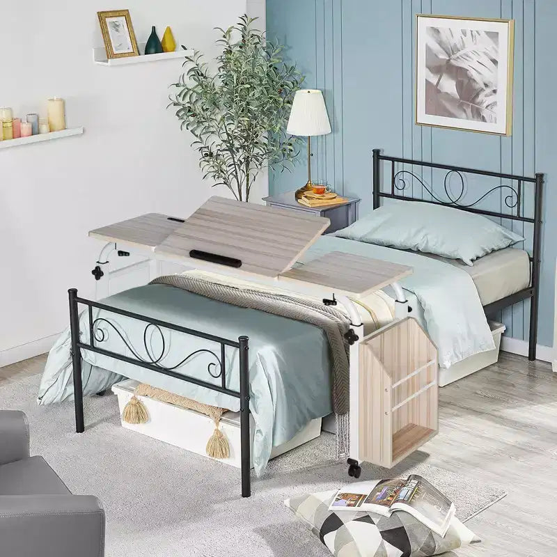 Table de lit réglable avec roulettes - Support pour ordinateur portable inclinable pour la maison/l'hôpital/le bureau (hauteur 61-89 cm, capacité 159 kg, 1 pièce)