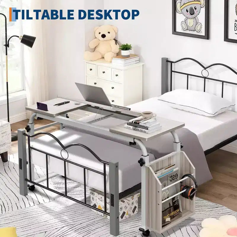 Table de lit réglable avec roulettes - Support pour ordinateur portable inclinable pour la maison/l'hôpital/le bureau (hauteur 61-89 cm, capacité 159 kg, 1 pièce)