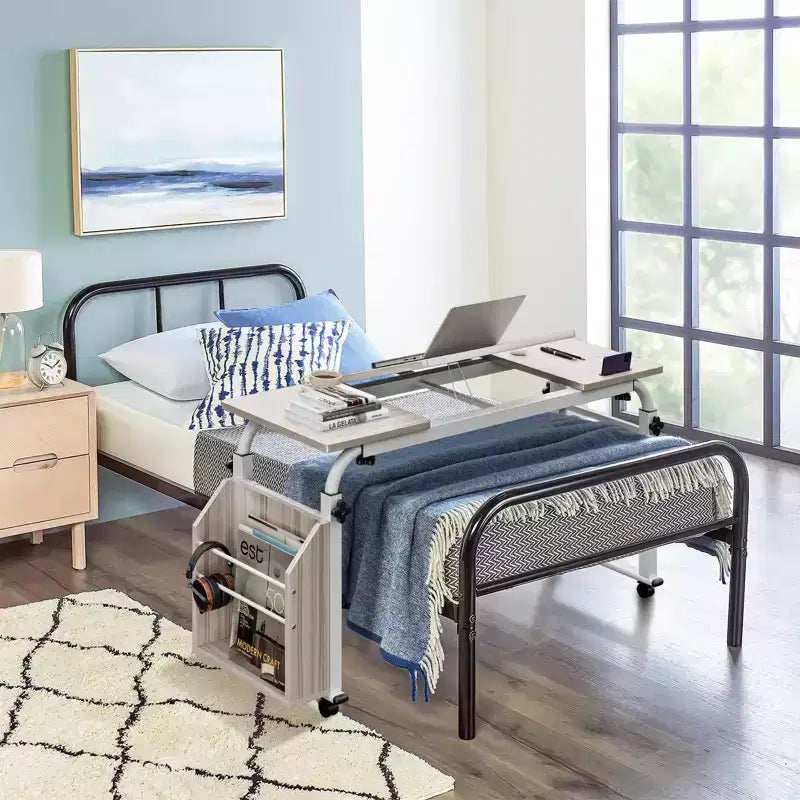 Table de lit réglable avec roulettes - Support pour ordinateur portable inclinable pour la maison/l'hôpital/le bureau (hauteur 61-89 cm, capacité 159 kg, 1 pièce)