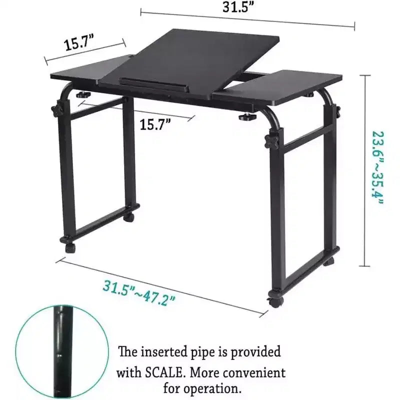 Table de lit réglable avec roulettes - Support pour ordinateur portable inclinable pour la maison/l'hôpital/le bureau (hauteur 61-89 cm, capacité 159 kg, 1 pièce)