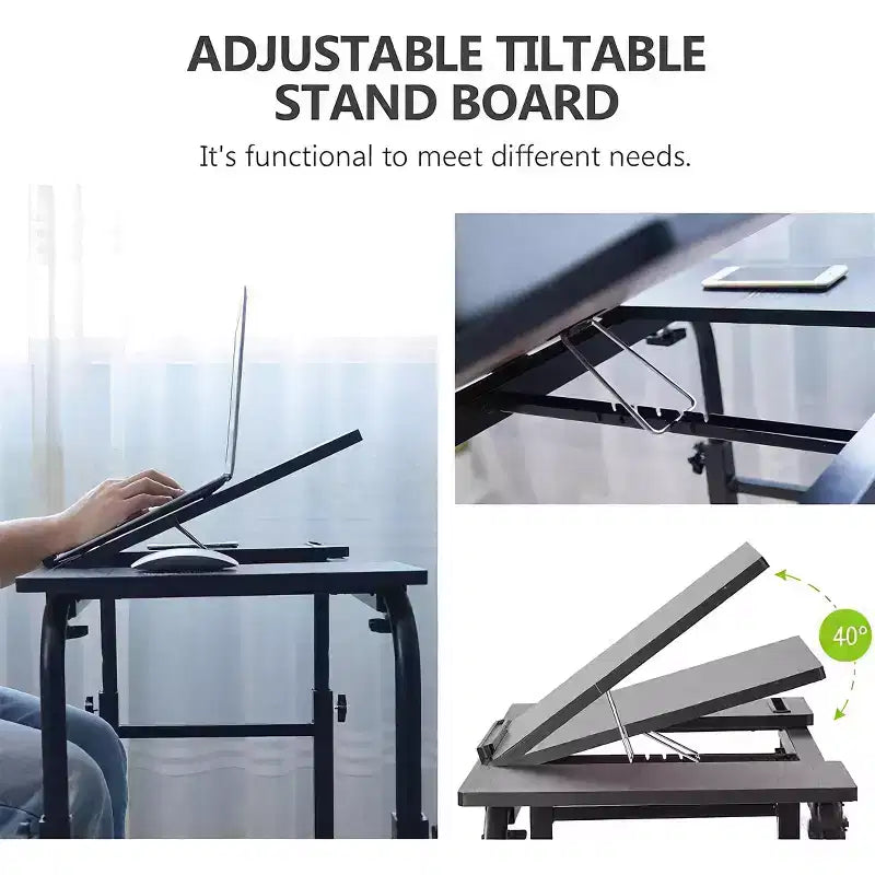 Table de lit réglable avec roulettes - Support pour ordinateur portable inclinable pour la maison/l'hôpital/le bureau (hauteur 61-89 cm, capacité 159 kg, 1 pièce)