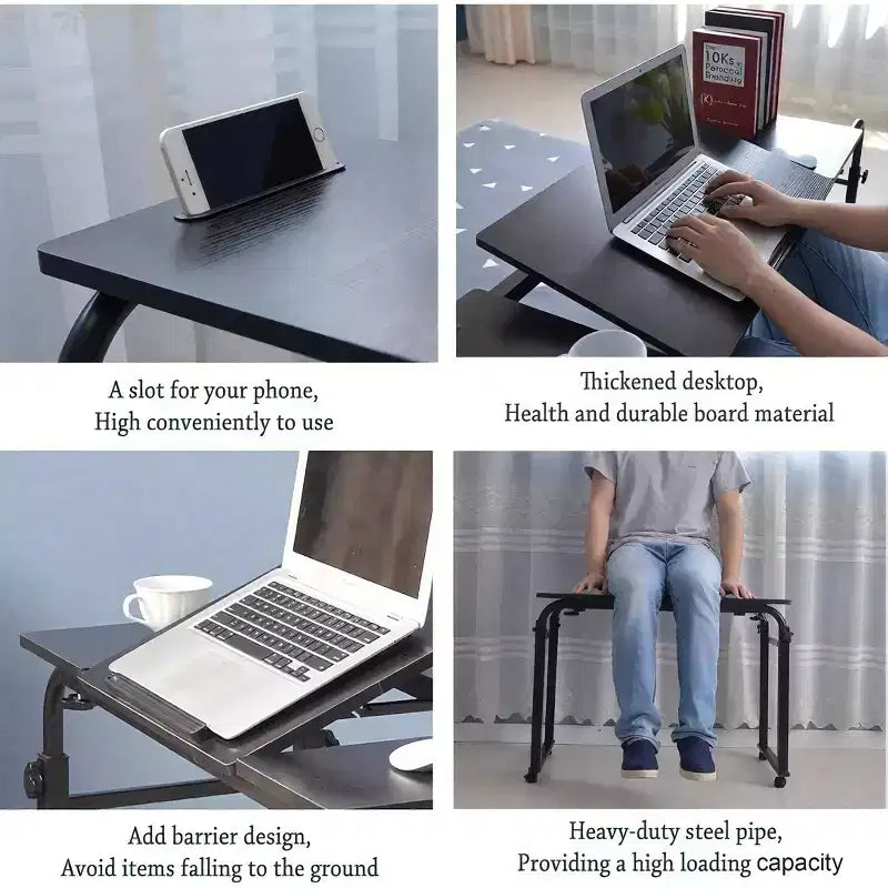 Table de lit réglable avec roulettes - Support pour ordinateur portable inclinable pour la maison/l'hôpital/le bureau (hauteur 61-89 cm, capacité 159 kg, 1 pièce)