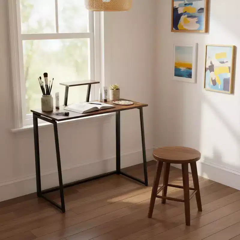 Bureau pliant de 31,5 pouces avec étagère supérieure réglable Petit bureau pour ordinateur portable Table d'appoint Montage facile Table compacte pour bureau à domicile Salon