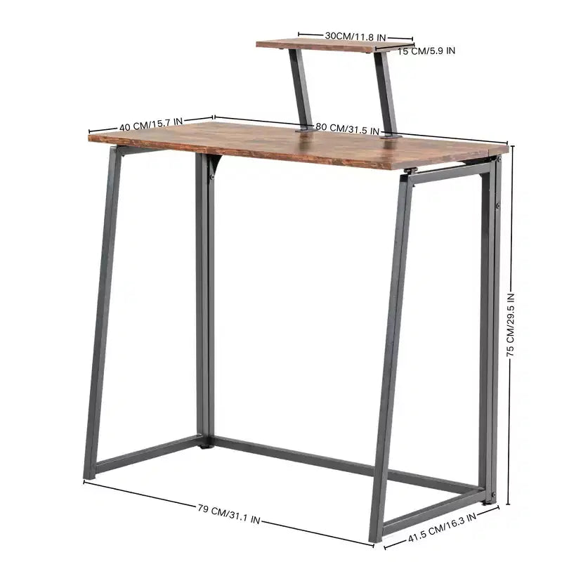 Bureau pliant de 31,5 pouces avec étagère supérieure réglable Petit bureau pour ordinateur portable Table d'appoint Montage facile Table compacte pour bureau à domicile Salon