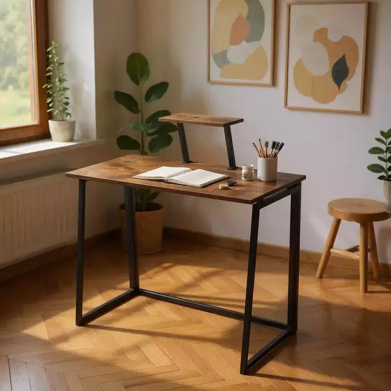Bureau pliant de 31,5 pouces avec étagère supérieure réglable Petit bureau pour ordinateur portable Table d'appoint Montage facile Table compacte pour bureau à domicile Salon