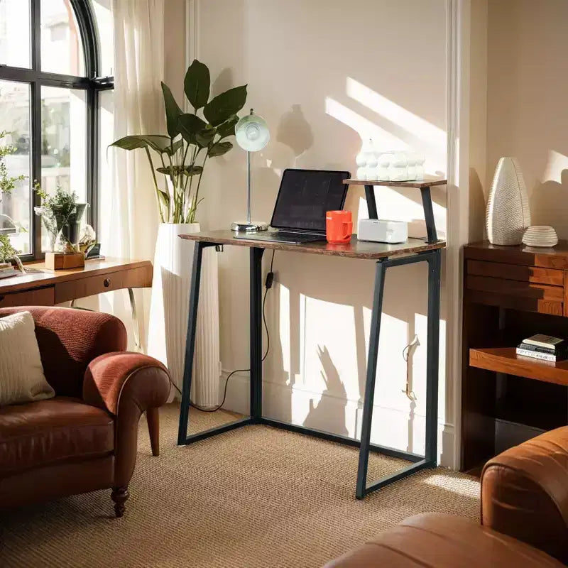 Bureau pliant de 31,5 pouces avec étagère supérieure réglable Petit bureau pour ordinateur portable Table d'appoint Montage facile Table compacte pour bureau à domicile Salon