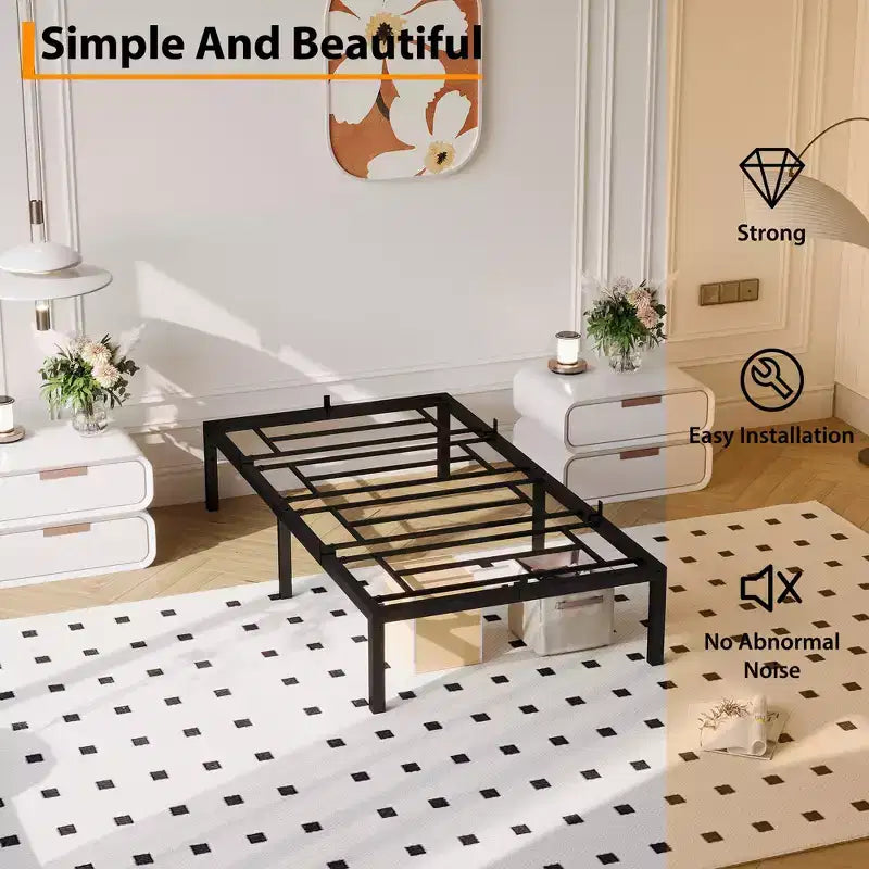 Bed Frame without Headboard, Metal Platform Bed Frame with 12.8 Under Bed Storage, Metal Slats Support, No Box Spring Needed