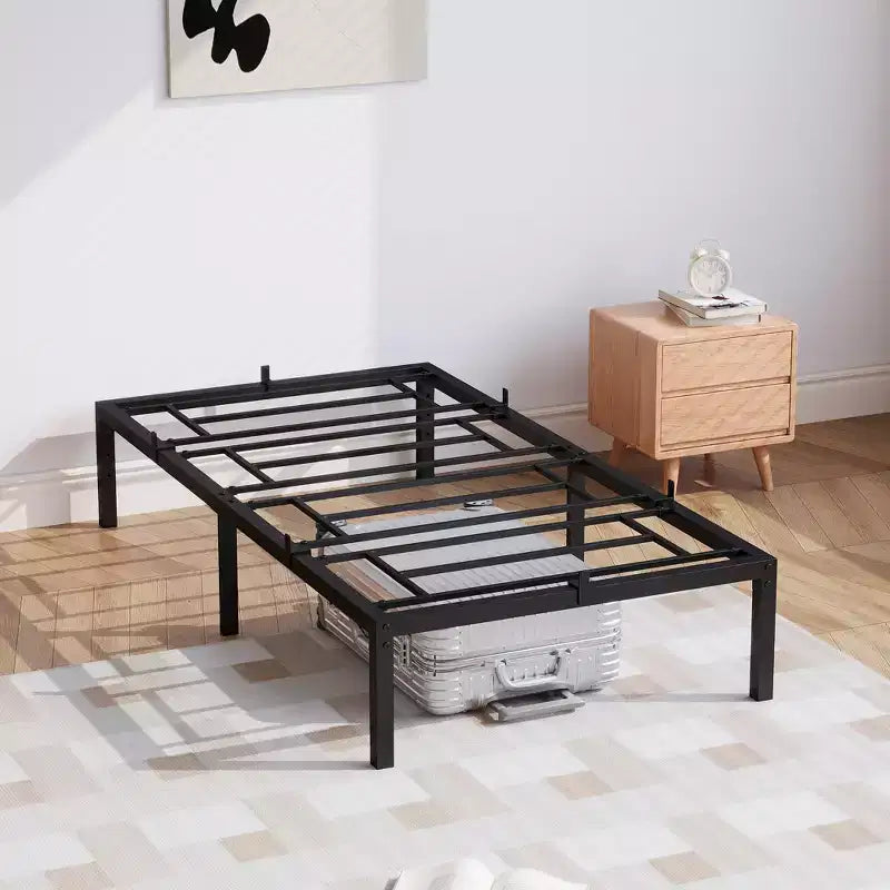 Cadre de lit sans tête de lit, cadre de lit plateforme en métal avec 32,5 cm d'espace de rangement sous le lit, support à lattes métalliques, aucun sommier tapissier requis