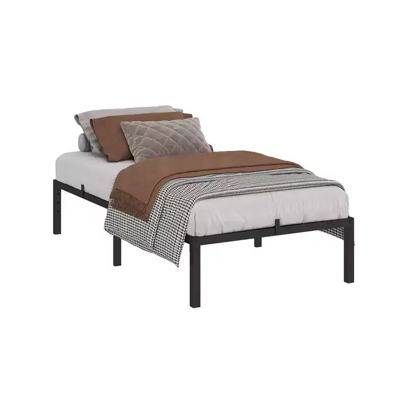 Cadre de lit sans tête de lit, cadre de lit plateforme en métal avec 32,5 cm d'espace de rangement sous le lit, support à lattes métalliques, aucun sommier tapissier requis
