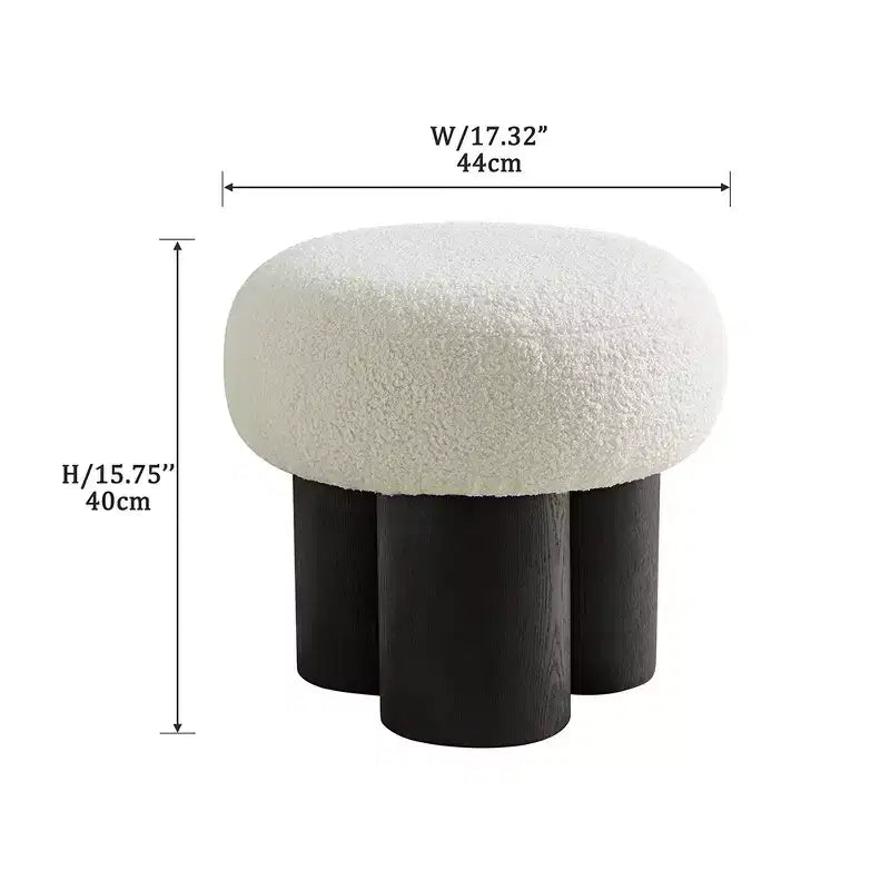 Pouffe ottoman plissé champignon, revêtement en laine d'agneau, base en placage de noyer, banc de chambre marron