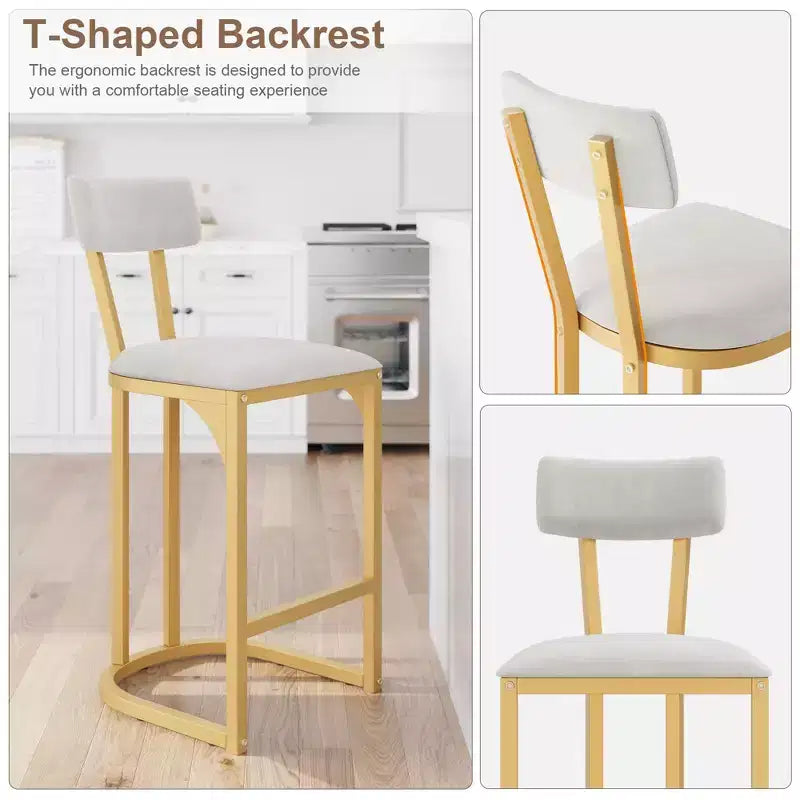 COZONY Tabourets de Bar Hauteur Comptoir, Lot de 2, Tabourets Modernes Rembourrés avec Dossier Incurvé et Repose-Pieds pour Îlot de Cuisine