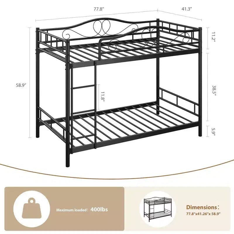Lit superposé jumeau sur jumeau, lit superposé en métal avec garde-corps de sécurité et échelle, capacité de poids de 400 lb, gain de place, pas besoin de sommier tapissier, assemblage facile