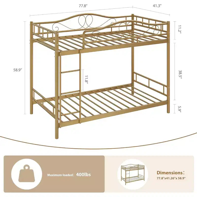 Lit superposé jumeau sur jumeau, lit superposé en métal avec garde-corps de sécurité et échelle, capacité de poids de 400 lb, gain de place, pas besoin de sommier tapissier, assemblage facile