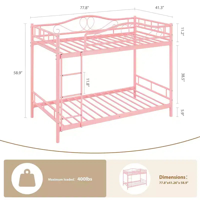 Lit superposé jumeau sur jumeau, lit superposé en métal avec garde-corps de sécurité et échelle, capacité de poids de 400 lb, gain de place, pas besoin de sommier tapissier, assemblage facile