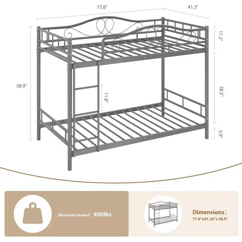 Lit superposé jumeau sur jumeau, lit superposé en métal avec garde-corps de sécurité et échelle, capacité de poids de 400 lb, gain de place, pas besoin de sommier tapissier, assemblage facile