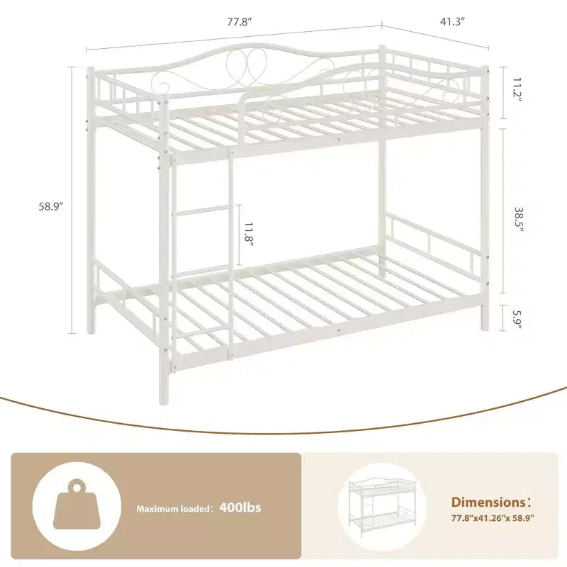 Lit superposé jumeau sur jumeau, lit superposé en métal avec garde-corps de sécurité et échelle, capacité de poids de 400 lb, gain de place, pas besoin de sommier tapissier, assemblage facile