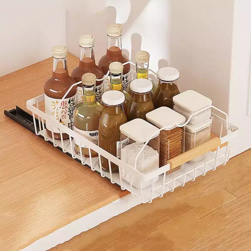 Slide Out Cabinet Organizers,Pull Out Cabinet Organizer,Pull Out Shelf Storage Drawer for Kitchen Bathroom White Upgraded 4 Card Lines One Size