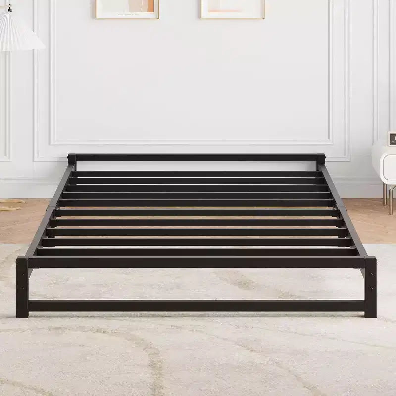 Cadre de lit sans tête de lit, sommier plateforme métallique avec 6 rangements sous le lit, support à lattes métalliques, pas besoin de sommier tapissier, facile à assembler