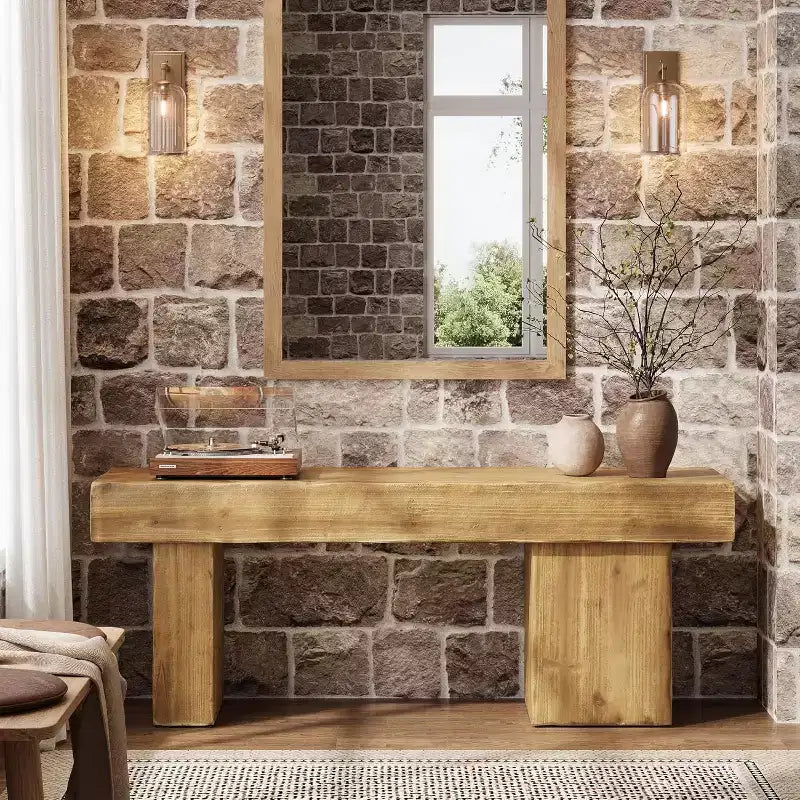 Banc Lantine 47 en bois massif, banc d'entrée avec pieds artistiques, banc de salle à manger robuste pour cuisine, salon, couloir, bout de lit