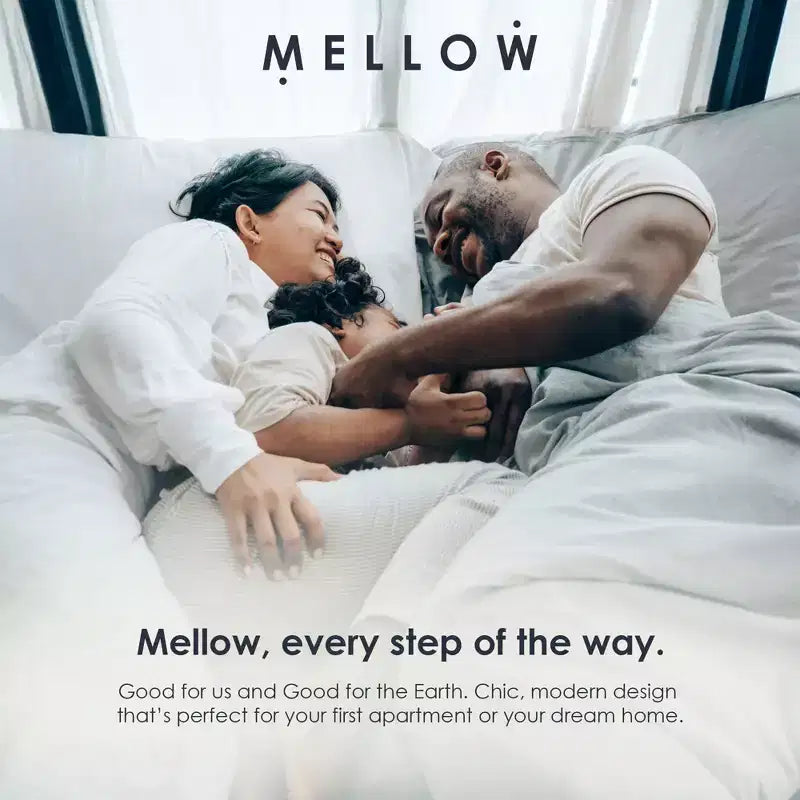 Lit plateforme en métal Mellow 14 pouces avec tête de lit et sommier à lattes, Grand, Noir