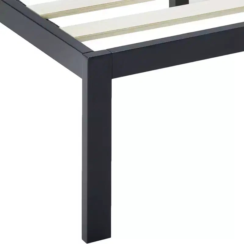 Lit plateforme en métal Mellow 14 pouces avec tête de lit et sommier à lattes, Grand, Noir