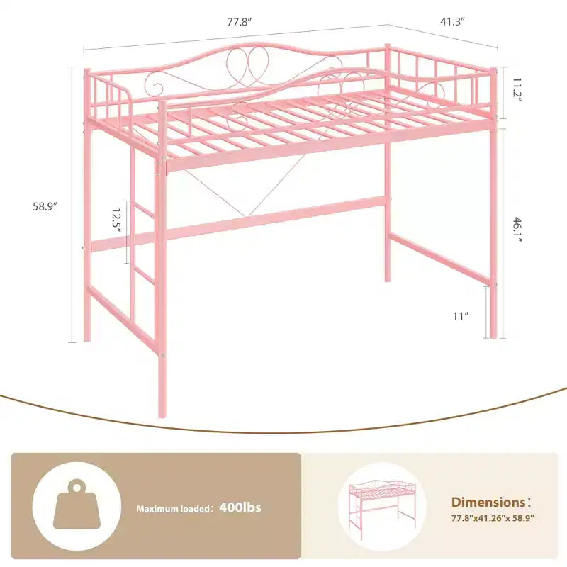 Lit mezzanine double robuste, cadre en métal de 181 kg avec échelle et barrière de sécurité, design peu encombrant, sommier tapissier non requis, silencieux, montage facile