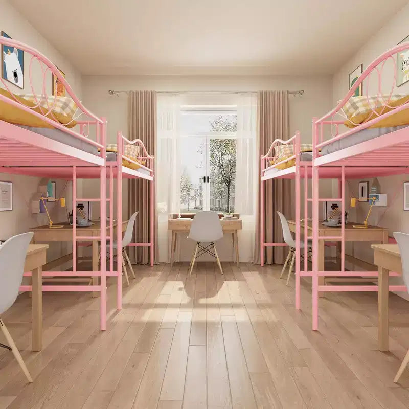 Lit mezzanine double robuste, cadre en métal de 181 kg avec échelle et barrière de sécurité, design peu encombrant, sommier tapissier non requis, silencieux, montage facile