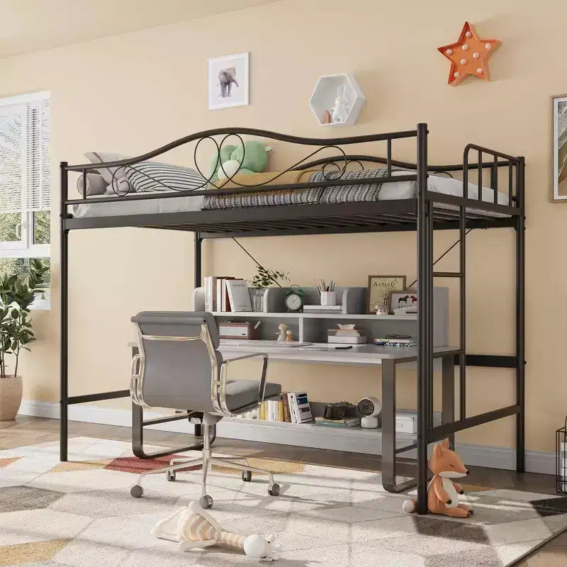 Heavy Duty Twin Loft Bed, 400 Lbs Capacity Metal Frame with Ladder & Guardrail, Space-Saving Design, No Box Spring Needed, Noise-Free, Easy Assembly