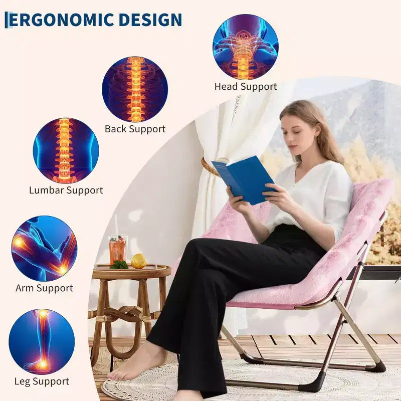 Chaise soucoupe pliante pour adultes, fauteuil de salon confortable avec coussin en fausse fourrure douce, aucun assemblage requis, meuble d'appoint pliant