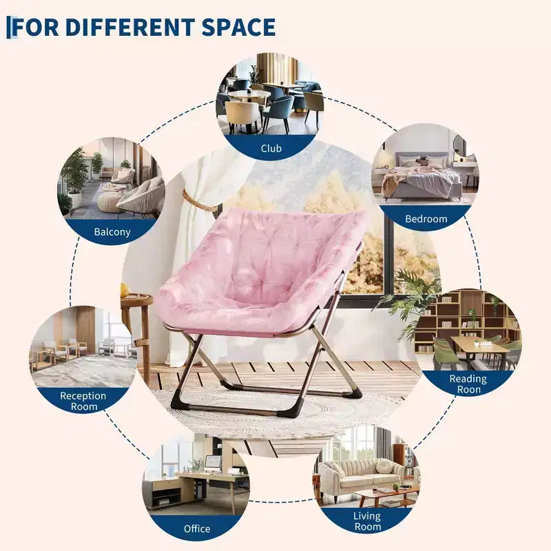 Chaise soucoupe pliante pour adultes, fauteuil de salon confortable avec coussin en fausse fourrure douce, aucun assemblage requis, meuble d'appoint pliant