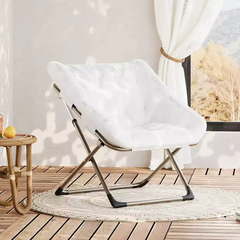 Chaise soucoupe pliante pour adultes, fauteuil de salon confortable avec coussin en fausse fourrure douce, aucun assemblage requis, meuble d'appoint pliant