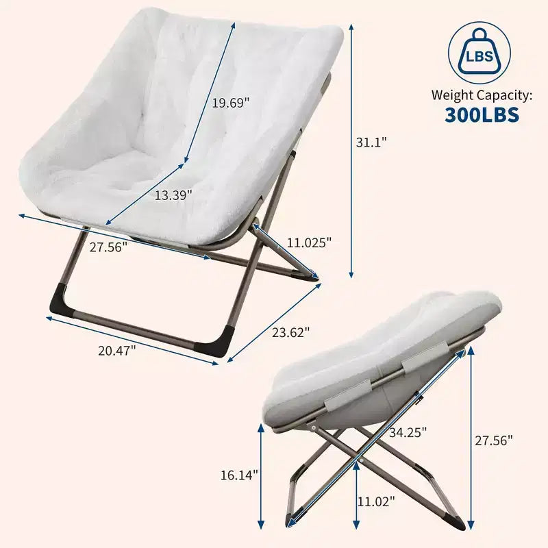 Chaise soucoupe pliante pour adultes, fauteuil de salon confortable avec coussin en fausse fourrure douce, aucun assemblage requis, meuble d'appoint pliant