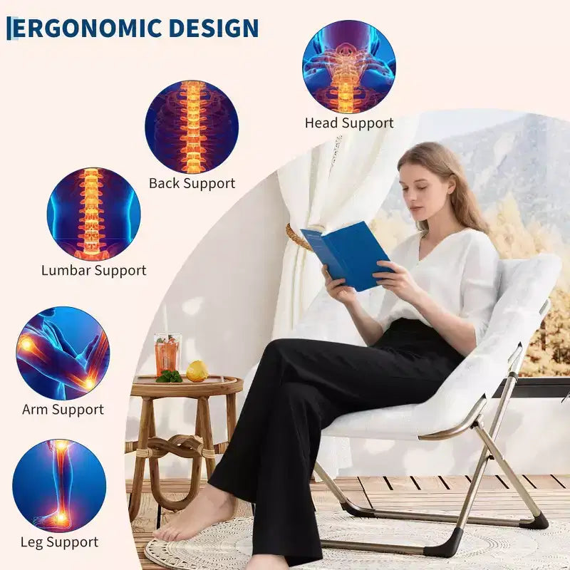 Chaise soucoupe pliante pour adultes, fauteuil de salon confortable avec coussin en fausse fourrure douce, aucun assemblage requis, meuble d'appoint pliant