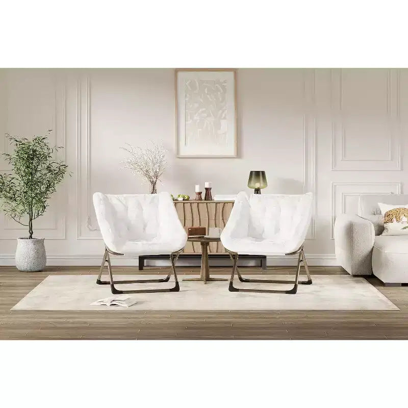 Chaise soucoupe pliante pour adultes, fauteuil de salon confortable avec coussin en fausse fourrure douce, aucun assemblage requis, meuble d'appoint pliant