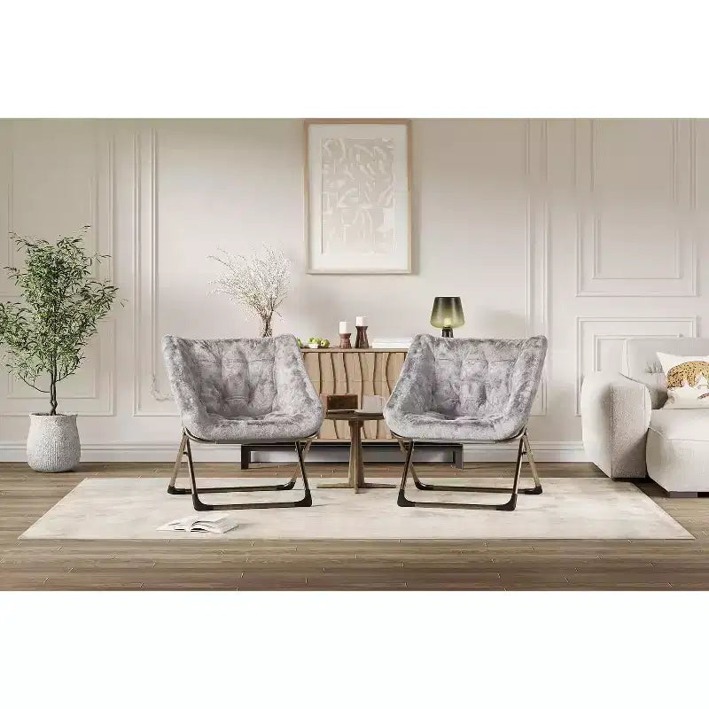 Chaise soucoupe pliante pour adultes, fauteuil de salon confortable avec coussin en fausse fourrure douce, aucun assemblage requis, meuble d'appoint pliant
