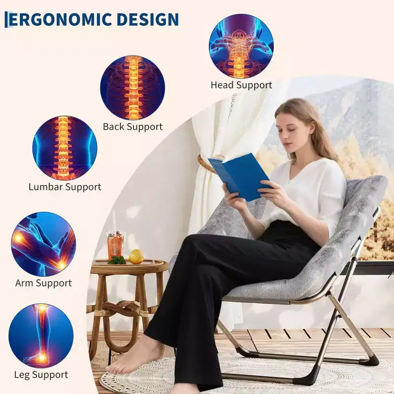 Chaise soucoupe pliante pour adultes, fauteuil de salon confortable avec coussin en fausse fourrure douce, aucun assemblage requis, meuble d'appoint pliant