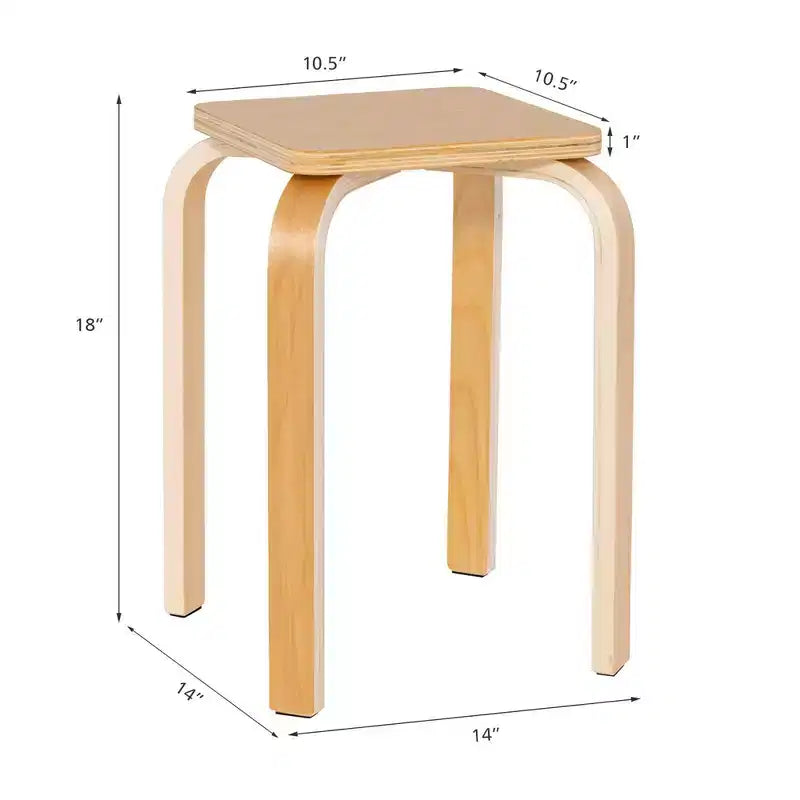 4 tabourets carrés sans dossier avec coins arrondis et patins antidérapants en feutre en bois