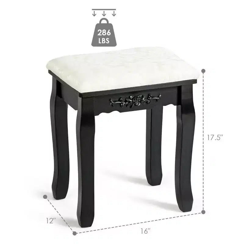 Tabouret de coiffeuse en MDF, siège rembourré ancien