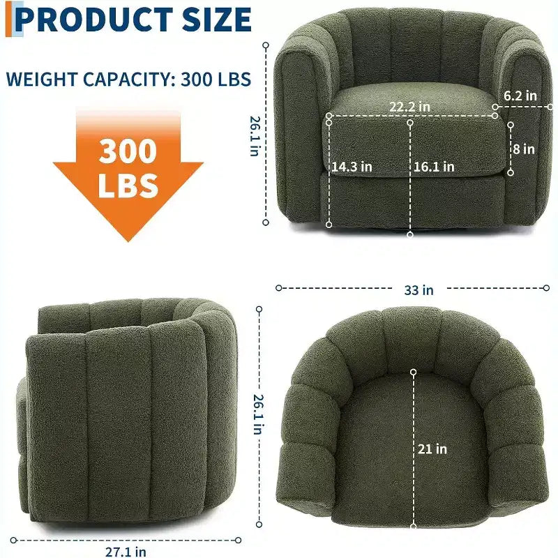 Fauteuil pivotant à 360° COZONY, fauteuil d'appoint moderne du milieu du siècle en polaire pelucheuse avec un confort semblable à un nuage, fauteuil rond rembourré pour le salon
